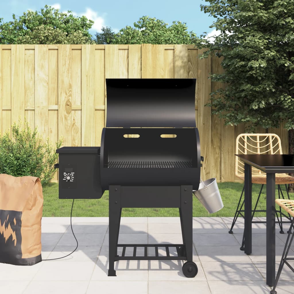 Grill na pellet, z dolną półką, czarny, 94 cm, żelazo vidaXL