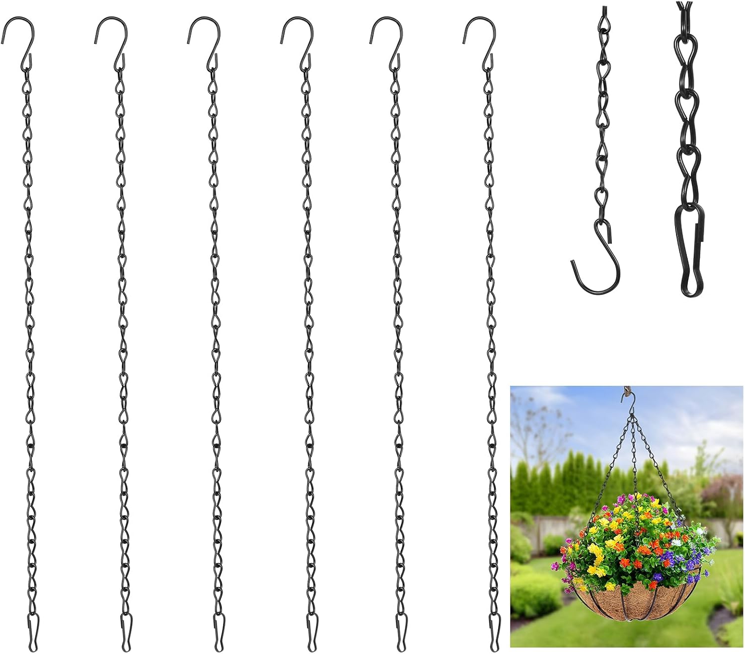 6 szt. 50 cm łańcuszka wiszącego, metalowy łańcuszek do zawieszania roślin doniczkowych z haczykami, łańcuszki wiszące do roślin wiszących,