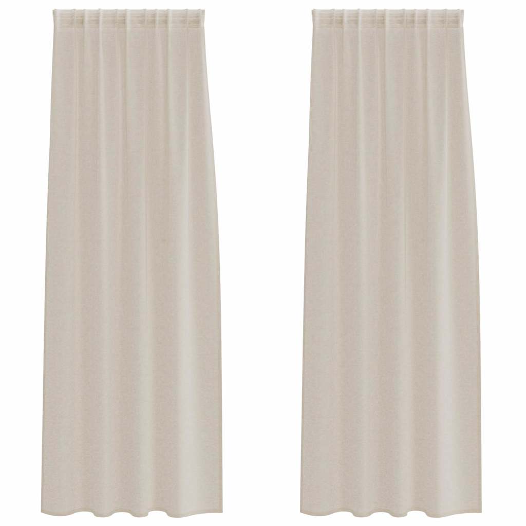 Firany Voile z zasłonami 2 pcs piaskowy 245 x 140 cm Poliester