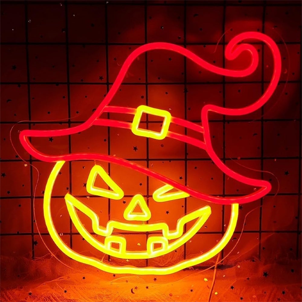 Neonowy znak dyni odpowiedni do dekoracji ścian Neonowy znak czarownicy Halloween 34x32CM