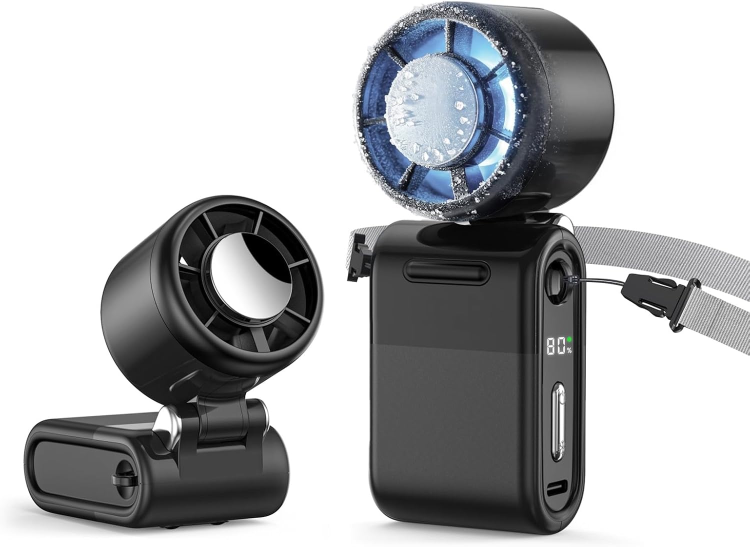 MERTTURM Mini wentylator przenośny z płytą chłodzącą, kieszonkowy wentylator 3 w 1 z akumulatorem, 1-100 prędkości i wyświetlaczem LED (czarny)