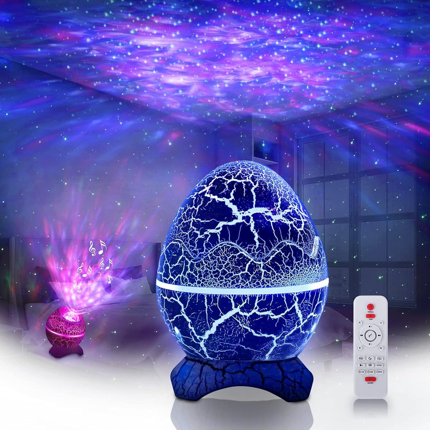 Projektor gwiazd LED, projektor galaktyk z kojącym białym szumem do snu, odtwarzacz muzyki na imprezy, obracająca się lampka nocna