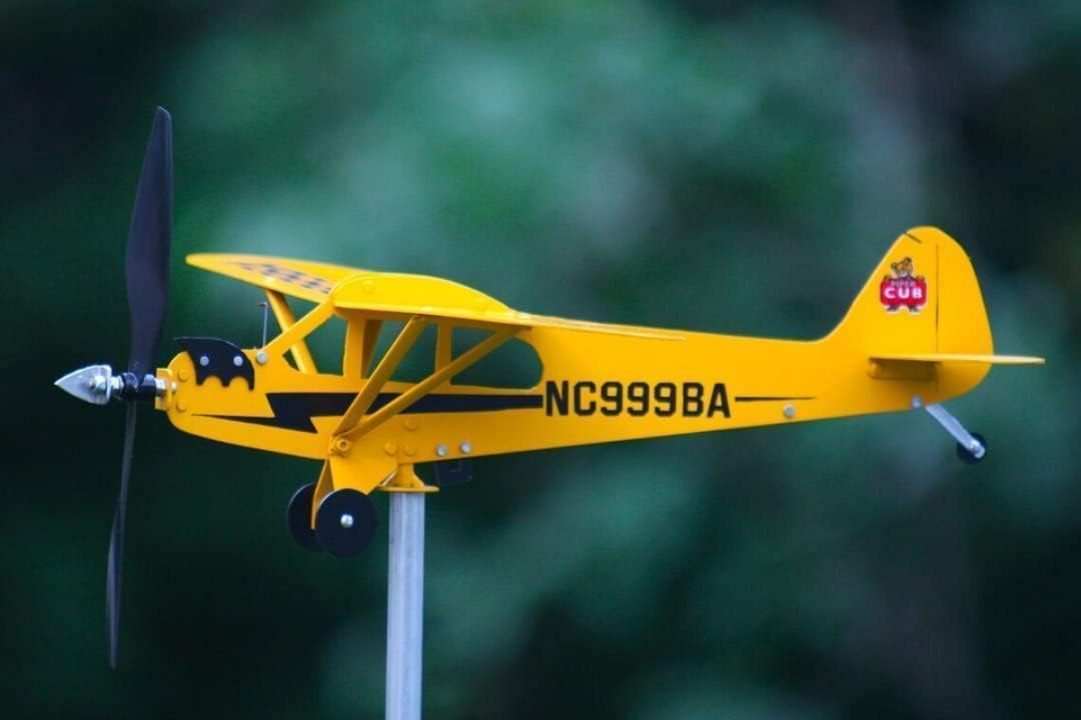 Wiatrowskaz 3D w kształcie samolotu Piper J3 Cub, metalowy, na zewnątrz, rzeźba kinetyczna, unikalny i magiczny
