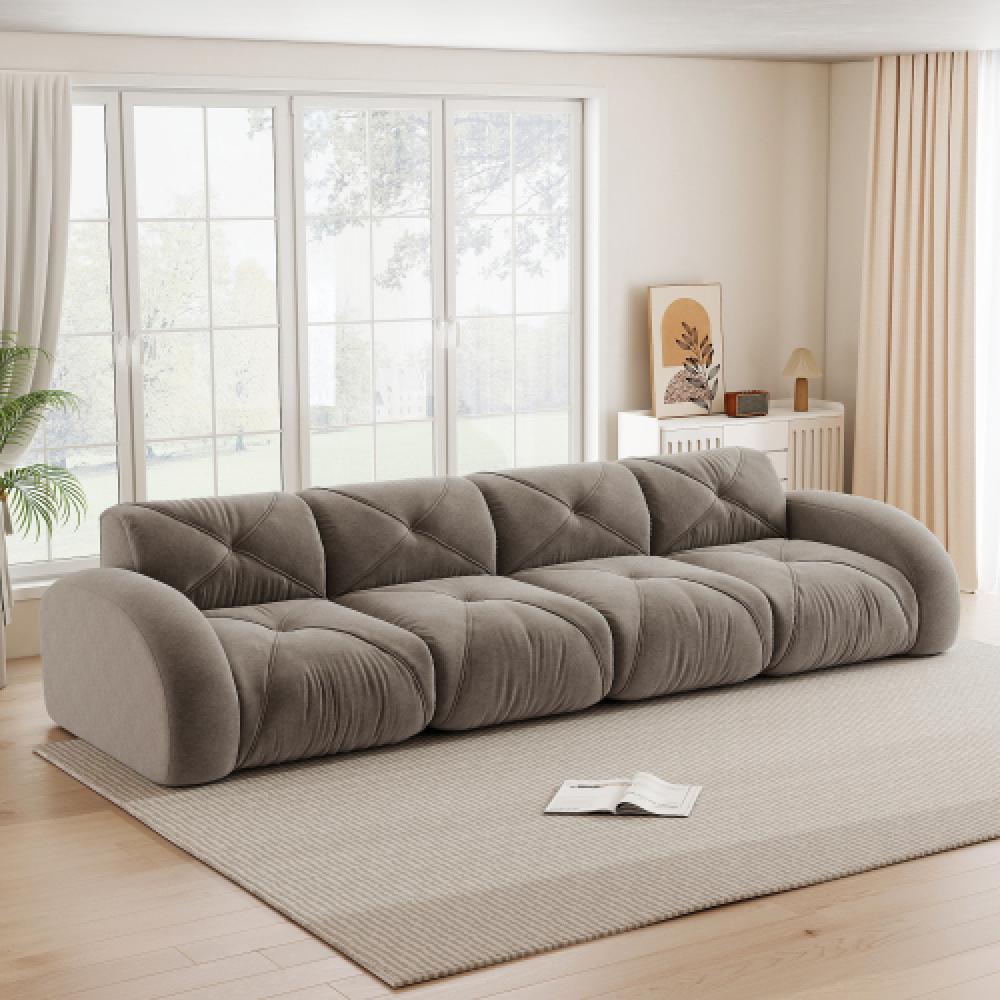 Sofa bezramowa, modułowa sofa 4-osobowa, pianka 32D o wysokiej gęstości, wygodna tkanina szenilowa, konstrukcja antypoślizgowa, nie wymaga montażu.