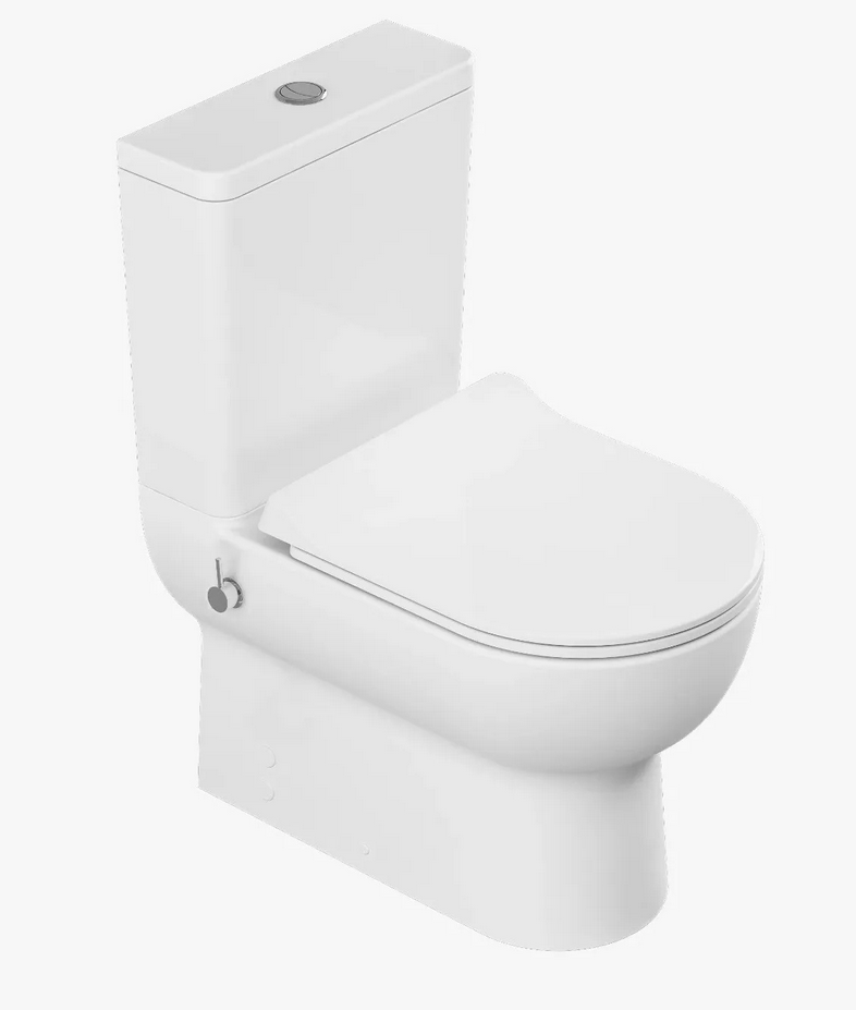 Kompakt wc Rimless 80x37x62 cm z bidetem i wbudowaną baterią ciepła/zimna, deska soft close, biały