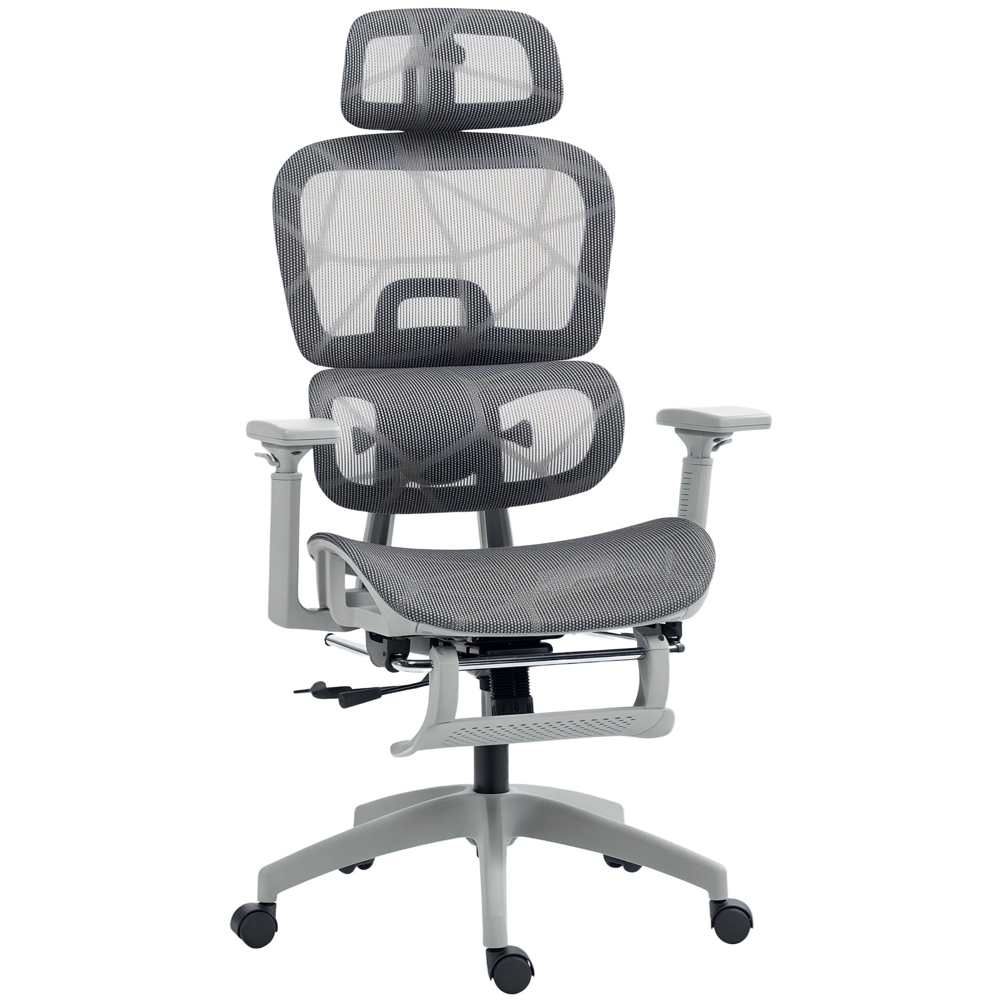 Fotel biurowy, ergonomiczny fotel biurowy z siatki, z podłokietnikami 3D, odchylane oparcie, 66x64x122 cm, szary