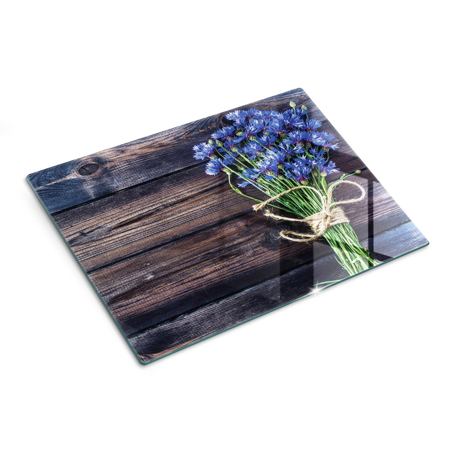 Dekoracyjna płyta szklana do kuchni z eleganckim wzorem - Niebieskie Chabry - 30x40 - Tulup
