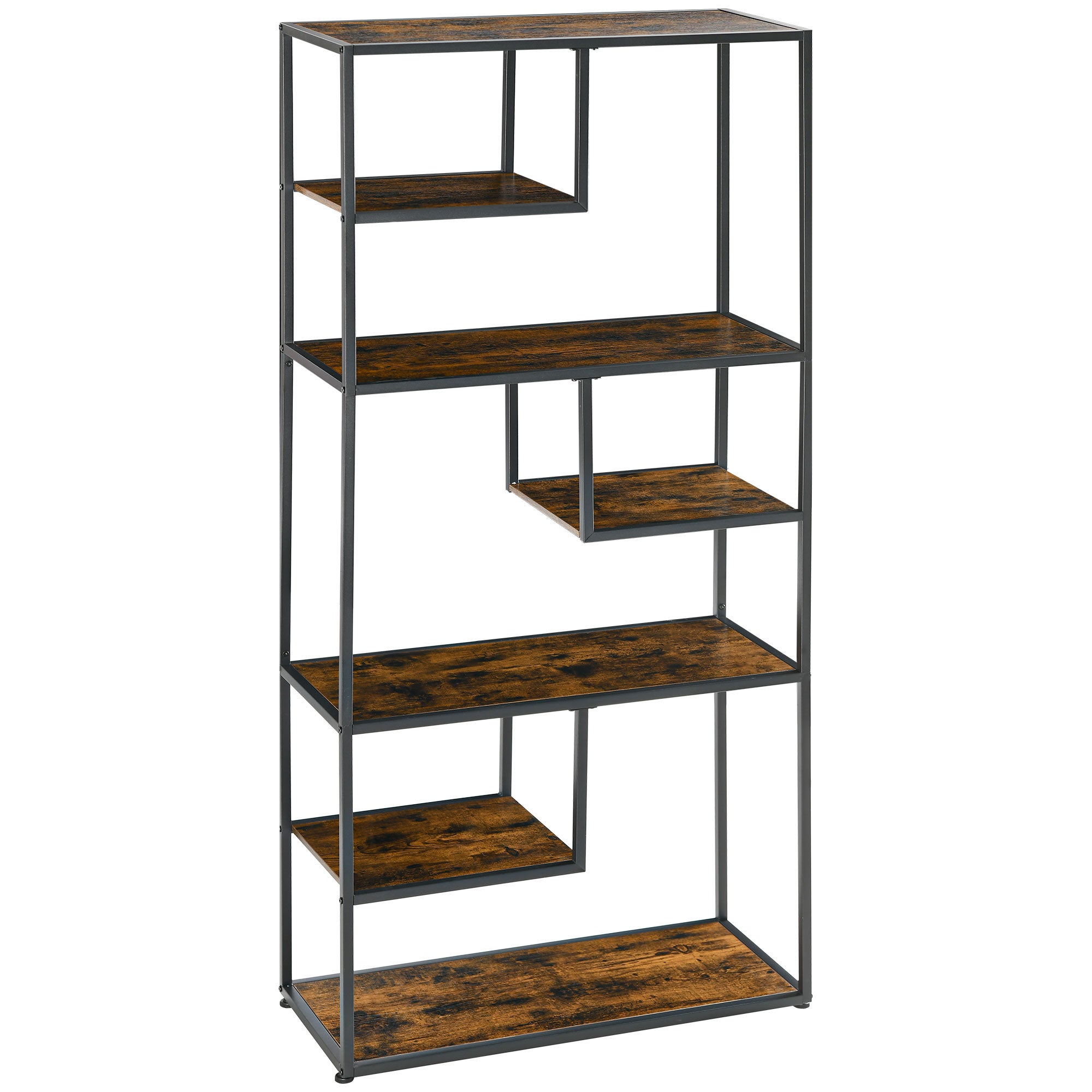 Regał industrialny 7-poziomowy z drewna i stali, 83 x 34 x 180 cm, brązowy