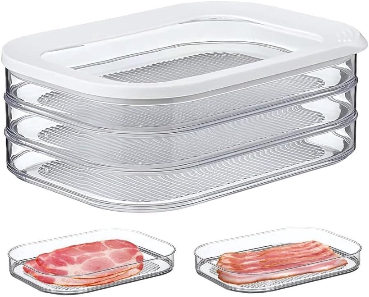Pojemnik do przechowywania mięsa ZVD (550 ml), hermetyczny pojemnik na bekon, salami i wędliny, bez BPA, z możliwością układania w stosy