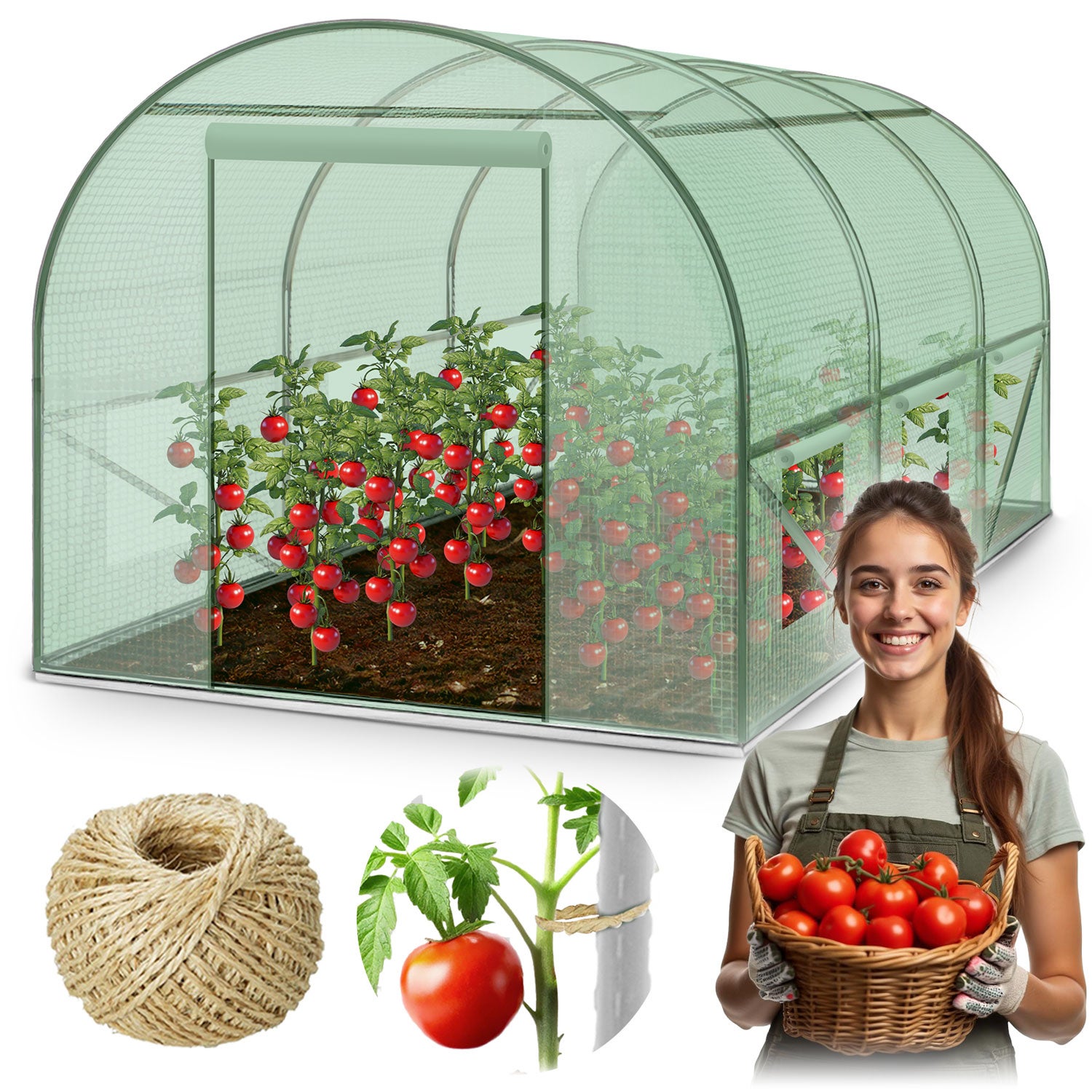 Tunel foliowy ogrodowy szklarnia 2x3xH2m (6m2) zielony Plonos 4910-B