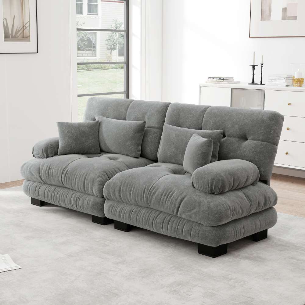 Sofa Cloud Chenille z 2 poduszkami dekoracyjnymi i 2 poduszkami dekoracyjnymi, luksusowa sofa dwuosobowa z ramą z litego drewna