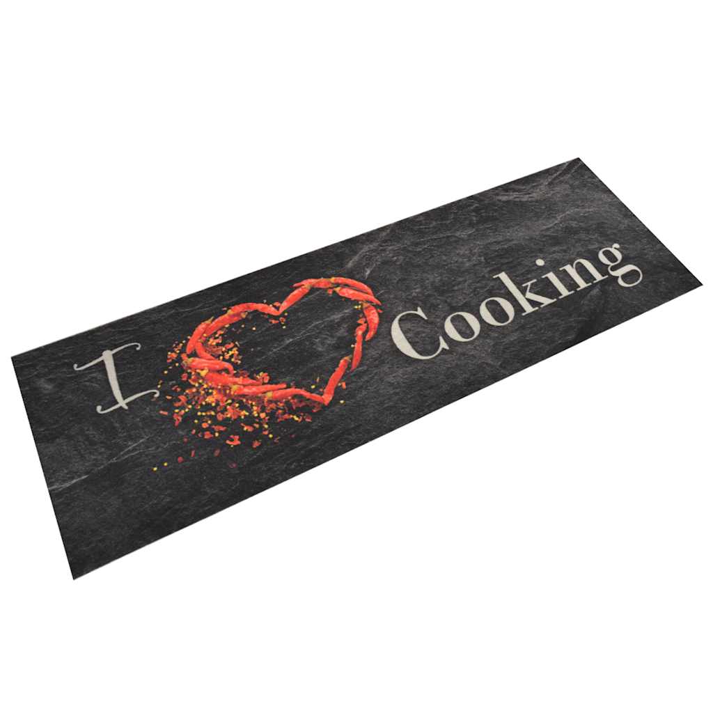 Dywanik kuchenny, wzór z napisem Cooking, czarny, 60x180 cm vidaXL