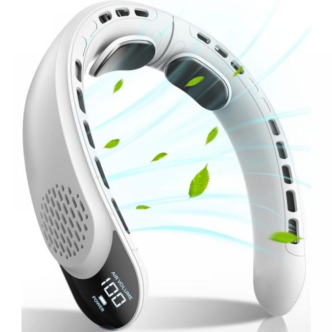 Wentylator na szyję z akumulatorem, wentylator osobisty z wyświetlaczem LED, 3 prędkości, zasilanie bateryjne 4000 mAh, obsługa USB typu C, przenośny