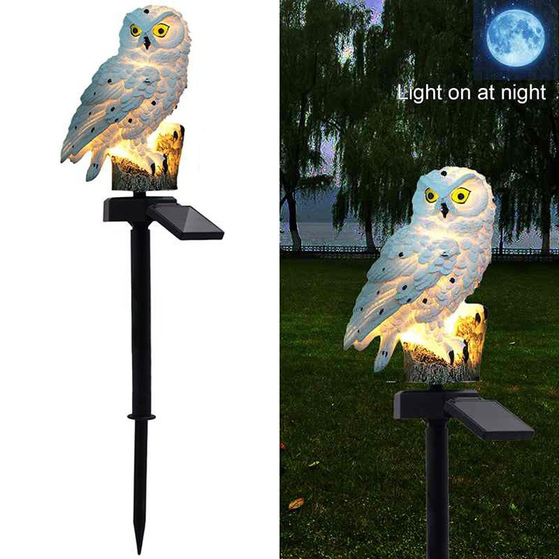 Wodoodporna lampa solarna LED w kształcie sowy, ozdoba do ogrodu, na ścieżkę, biała