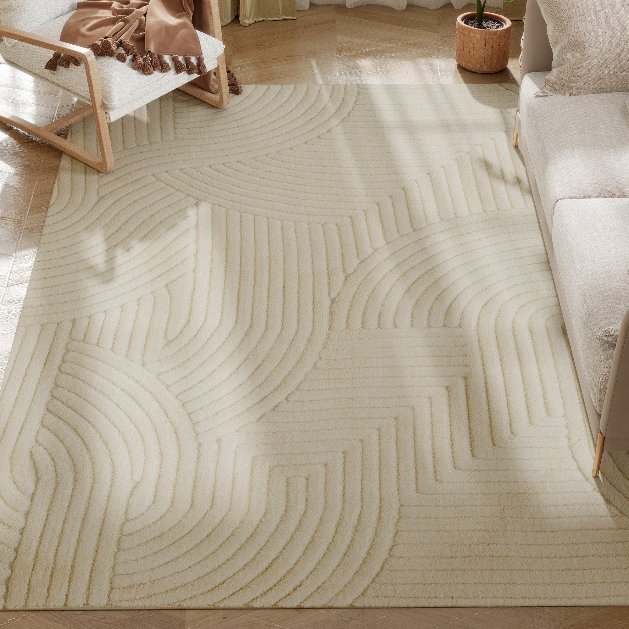 wypoczynkowy pokój dywan 230 x 160 cm, thick-pile geometric dywan, miękki i antypoślizgowy, kremowy color