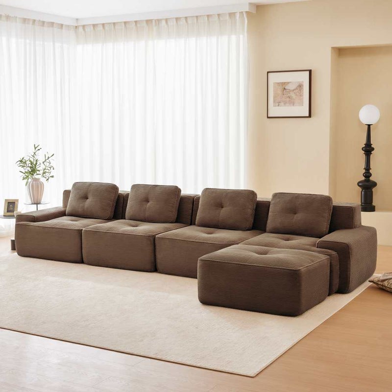 Sofa modułowa bezramowa – szezlong w kształcie litery L, 4-osobowa, aksamitna, antypoślizgowa, przyjazna dla zwierząt