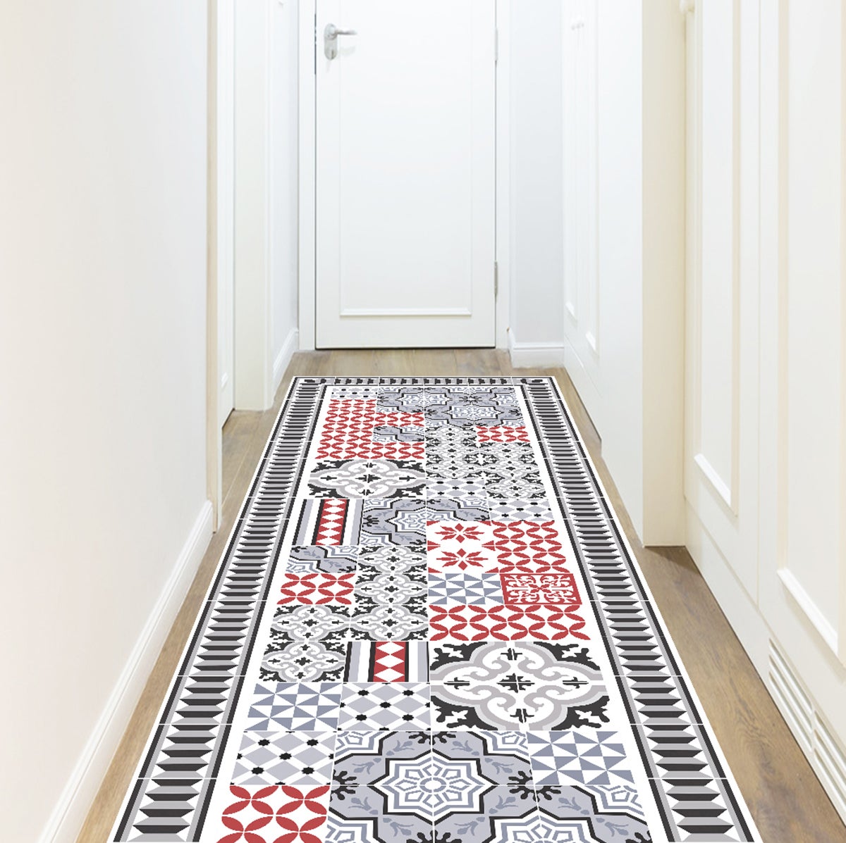 Dywan winylowy Scarlett 80x300 cm - antypoślizgowy dywan PVC do kuchni lub salonu, zmywalny, wodoodporny, w stylu hydraulicznym