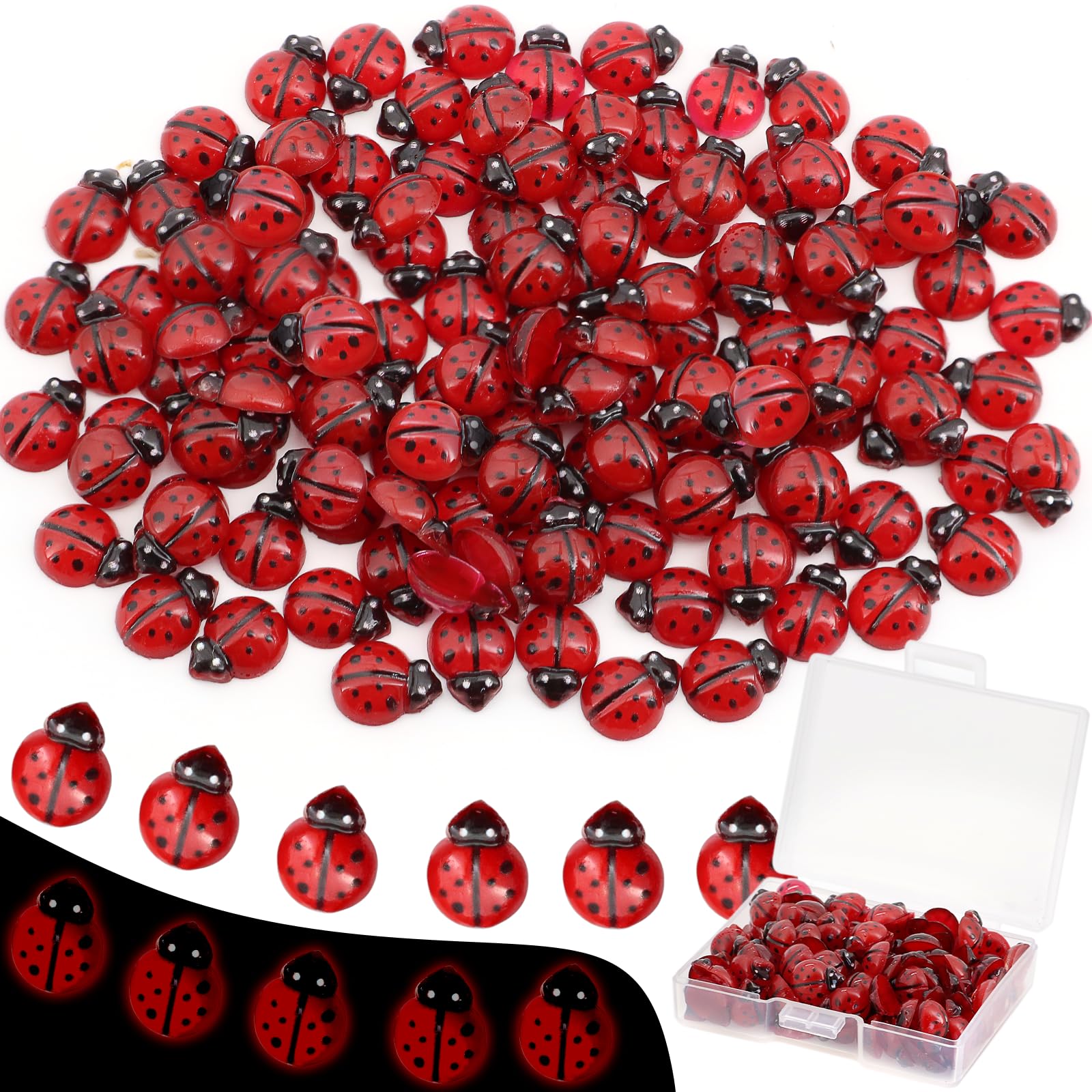 120 sztuk miniaturowych figurek biedronek z żywicy - świecące w ciemności zwierzęta do ogrodu wróżek do domku dla lalek w terrarium i mikrokrajobrazu