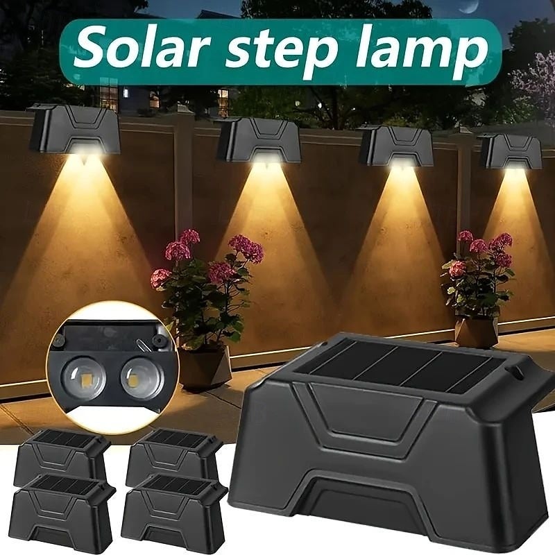Zestaw 4 lamp solarnych na taras, ogrodzenie, wodoodporny kinkiet LED, oświetlenie dekoracyjne do schodów ogrodowych, ciepła biel