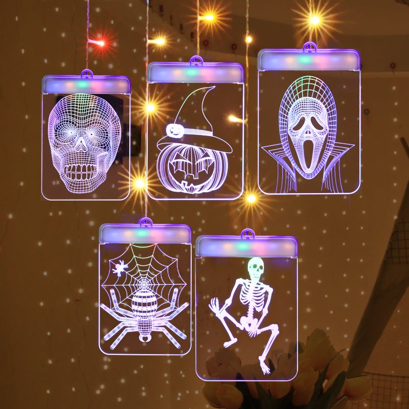 1,5 m Guirlanda świetlna USB LED 3D na Halloween, dekoracje na imprezę, oświetlenie zewnętrzne i wewnętrzne, szkielet, ozdoba-duch, wielokolorowa