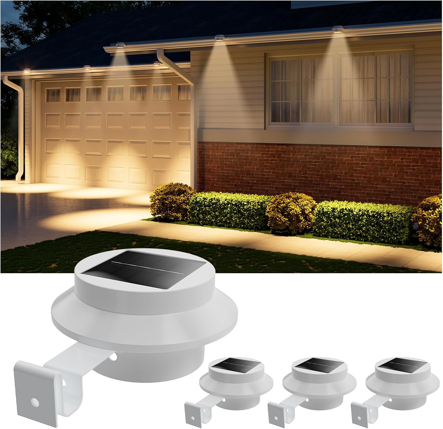 Zestaw 4 białych lamp solarnych do rynien, wodoodpornych lamp LED do ogrodzeń zewnętrznych, odpowiednich do oświetlenia podwórka, ciepłe światło