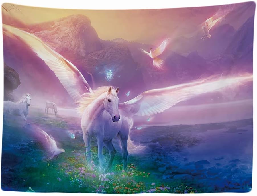 200 x 150 cm Dekoracyjna Tapeta Ścienna do Sypialni - Jednorożec Unicorn Koń - 200 x 150 cm Duża - Tapestry Aesthetic Wall - Dekoracja Panoramiczna