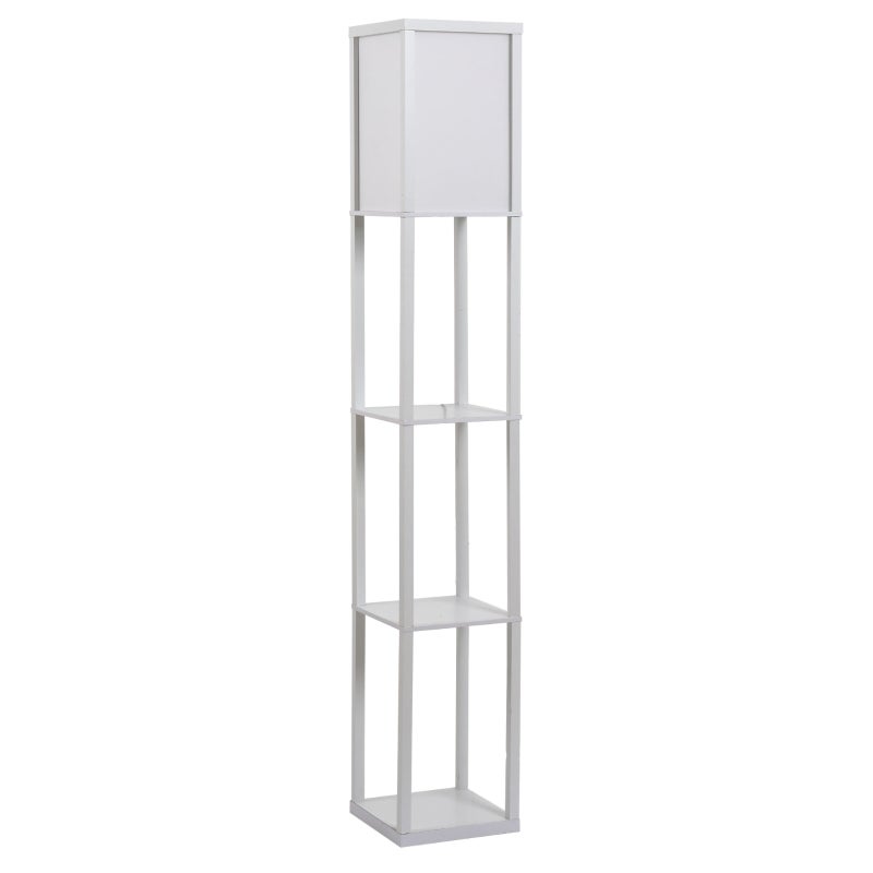 Drewniana lampa podłogowa z półkami, nowoczesny kwadratowy design, oświetlenie i praktyczne przechowywanie do salonu i sypialni, 160cm