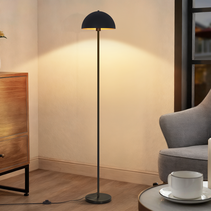 NETTLIFE Lampa Podłogowa Loft Industrialna 170cm Czarno-Złota, Metalowy Klosz Kupuła, Stabilna Podstawa E27, Nowoczesna do Salonu i Sypialni
