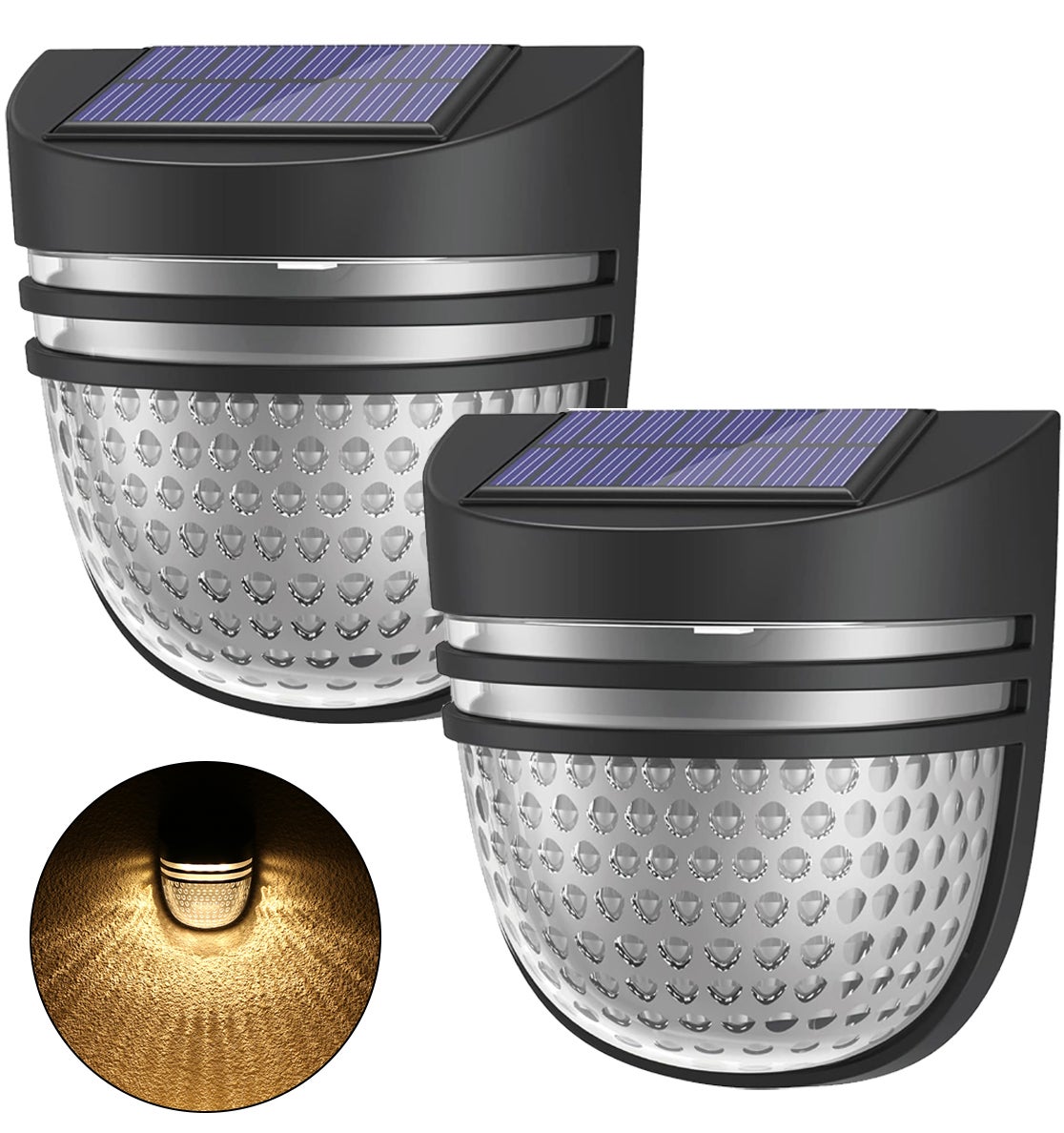 Zestaw 2 lamp solarnych do użytku zewnętrznego, wodoodporne lampy solarne z trybem oddechowym/stałym, kinkiety solarne, lampy ogrodowe