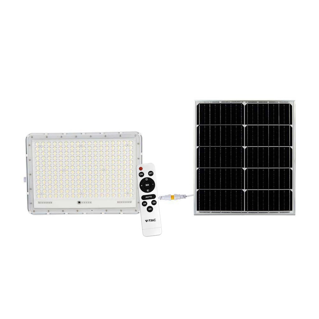Reflektor LED z pilotem i panelem słonecznym, 30 W, wymienna bateria, kabel 3 m, kolor biały 6400 K