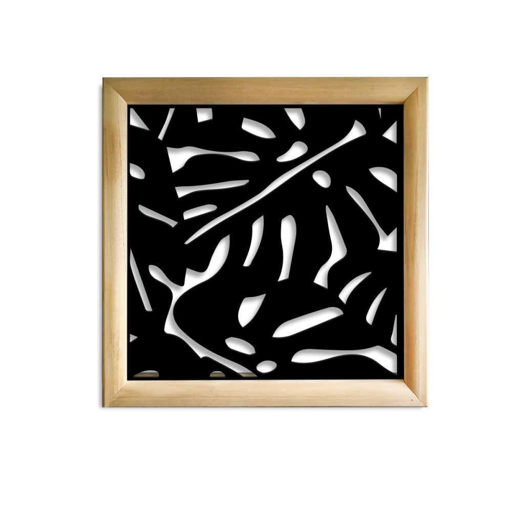 PHILODENDRON - Kwadratowe moduły dekoracyjne z drewna i PCV - Rozmiar 73x73 cm - Grubość 64 mm - Kolor wewnętrzny CZARNY