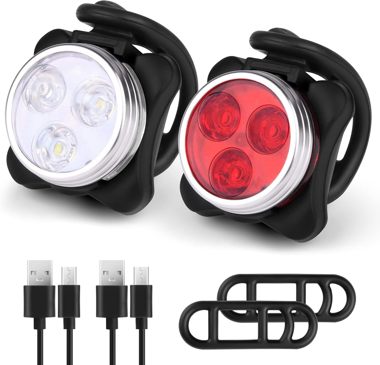 Lampa LED rowerowa, Ładowalne światło rowerowe przednie i tylne, Zestaw oświetlenia rowerowego USB Wstrząsoodporny Wodoodp
