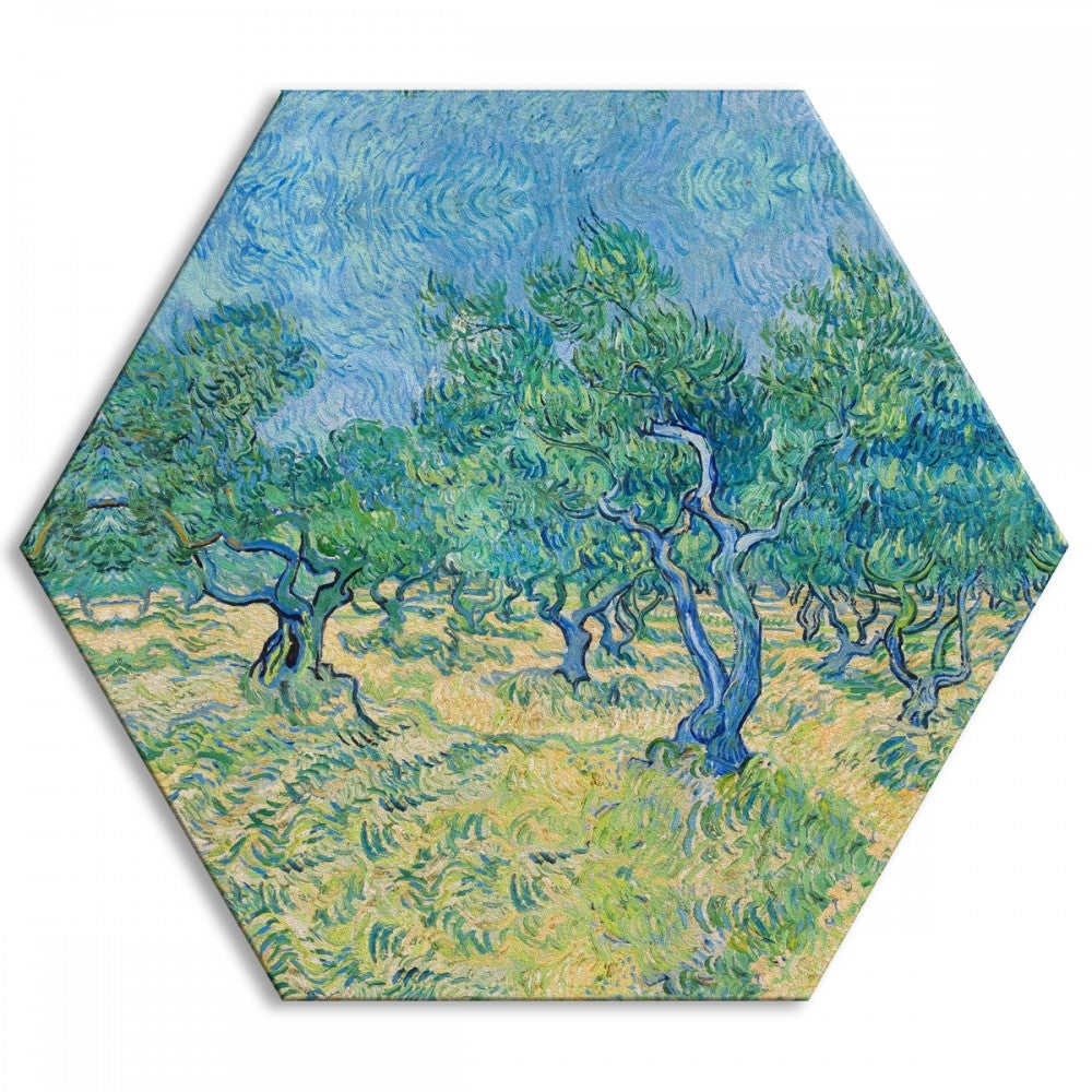 VAN GOGH - DRZEWA OLIWNE - Płótno sześciokątne - Obraz wydrukowany na płótnie i oprawiony w ramę PCV o wymiarach 120x20 cm