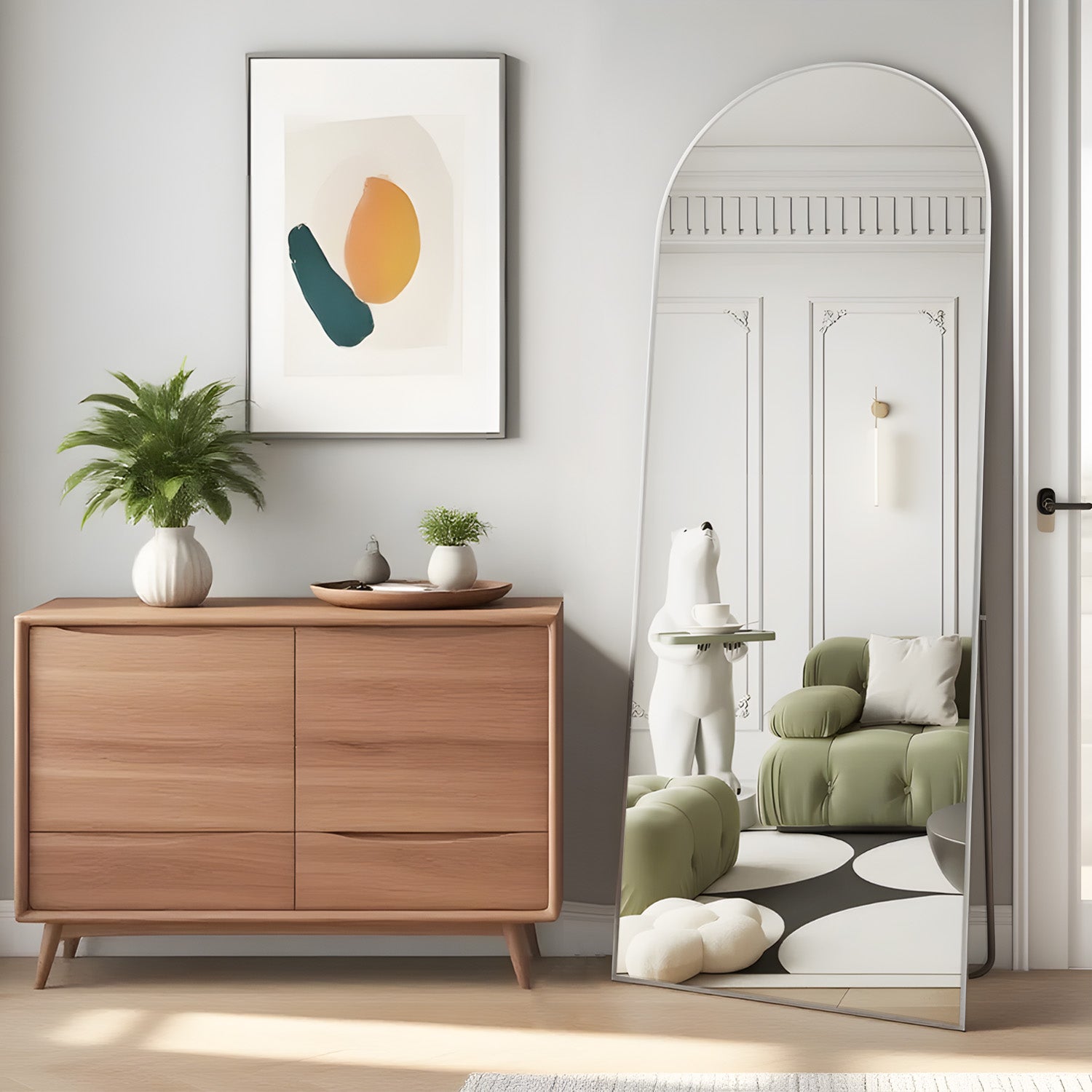 Lustro pełnowymiarowe 162 x 53 cm, lustro podłogowe z aluminiową ramą, gładkie, wolnostojące, srebrne