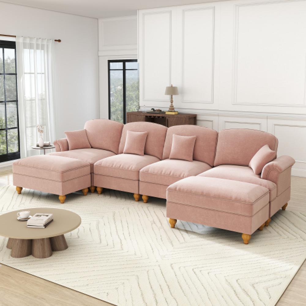 Elegancka, 4-osobowa sofa w stylu średniowieczno-nowoczesnym, z rozszerzanymi podłokietnikami, zdejmowanym błotnikiem