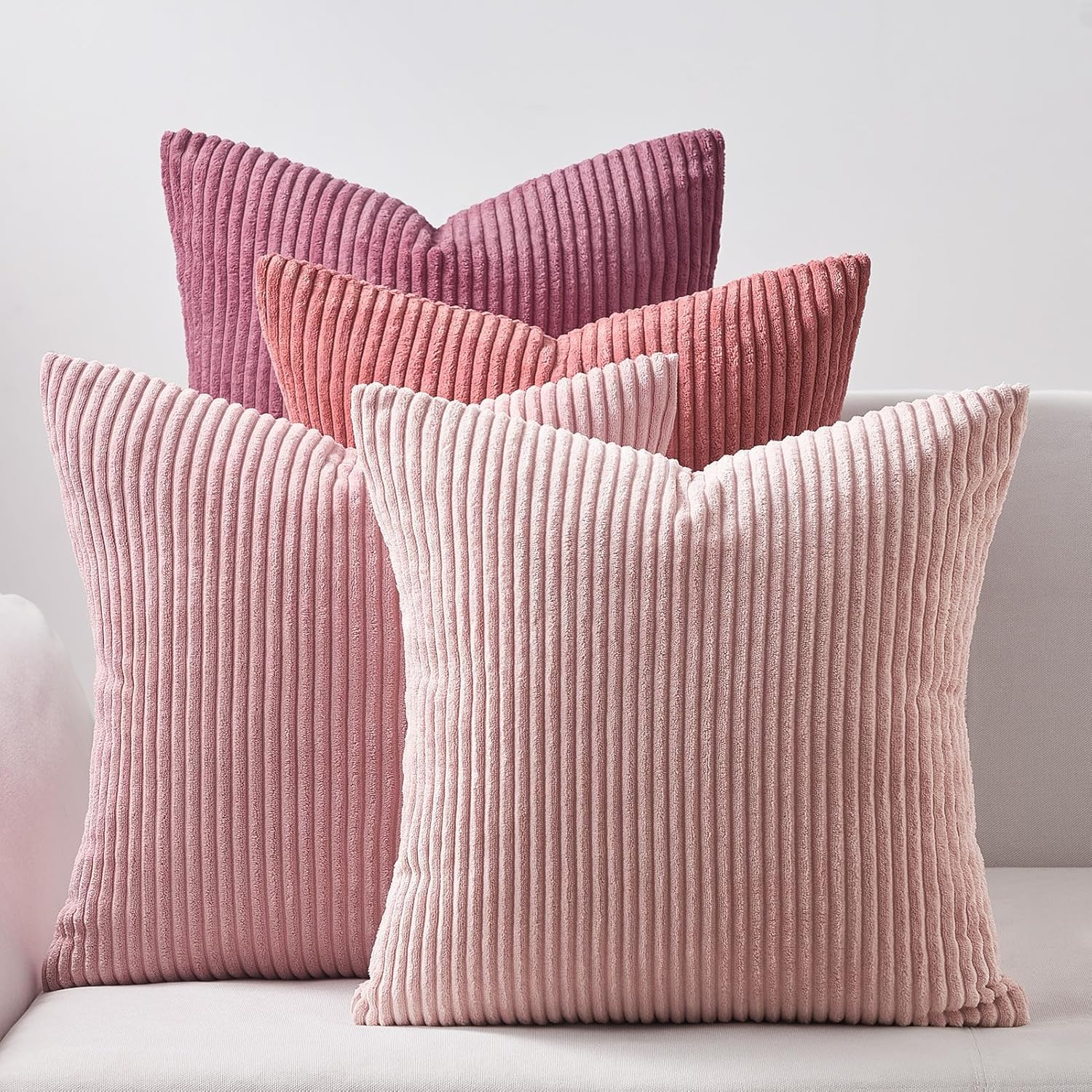Poszewka na poduszkę LATIO 40x40 cm, pudrowy róż, zestaw 4 sztuk, poszewka na poduszkę na sofę w stylu boho do salonu, sypialni, dekoracja sztruksowa