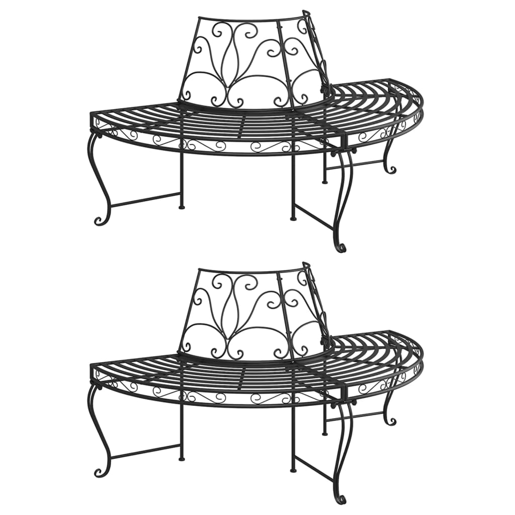 vidaXL Półokrągłe ławki drzewo, 2 szt., Ø160 cm, czarne, stalowe