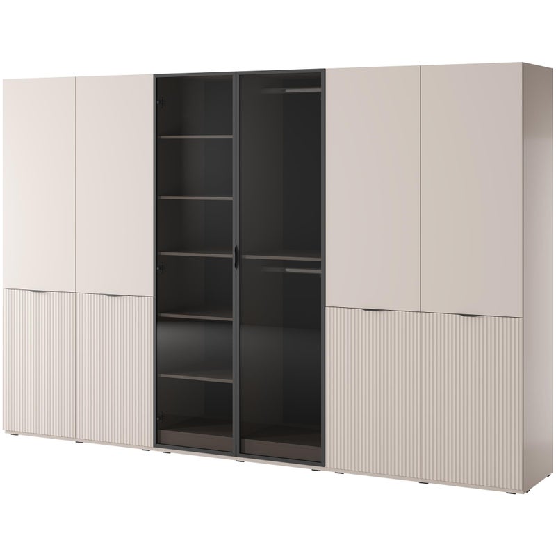 Zestaw 3 szaf SANDBOX 2X NOVA kaszmir + ANTISOL – elegancja i funkcjonalność, 18 półek, 6 drążków