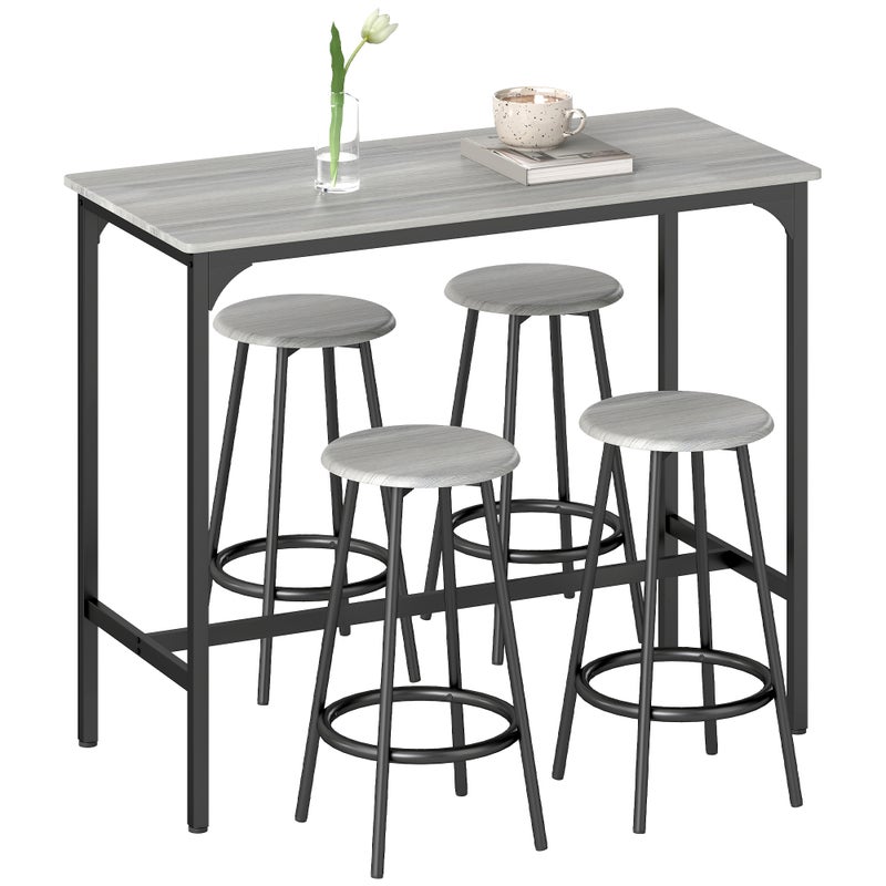 Zestaw barowy 5-częściowy, stół i 4 hokery, design industrialny, kompaktowy, rustykalny