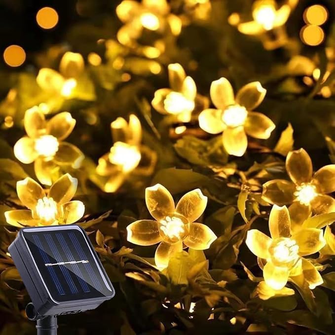 Zewnętrzne lampki solarne, lampki choinkowe w kształcie kwitnącej wiśni, 50 diod LED, wodoodporne, do ogrodu, na patio, na Boże Narodzenie, do dekorac