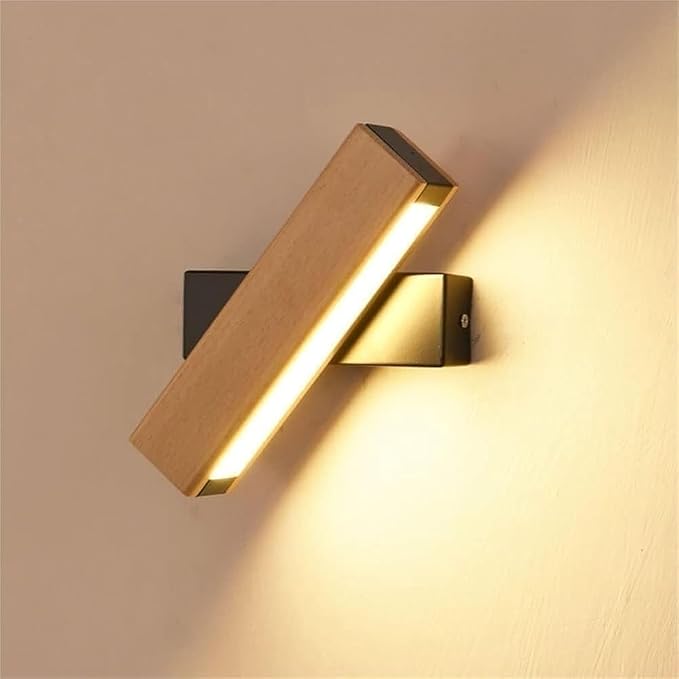 Drewniana lampa ścienna LED - regulowana w zakresie 350° - oświetlenie wewnętrzne LED, temperatura barwowa 3000K-6000K