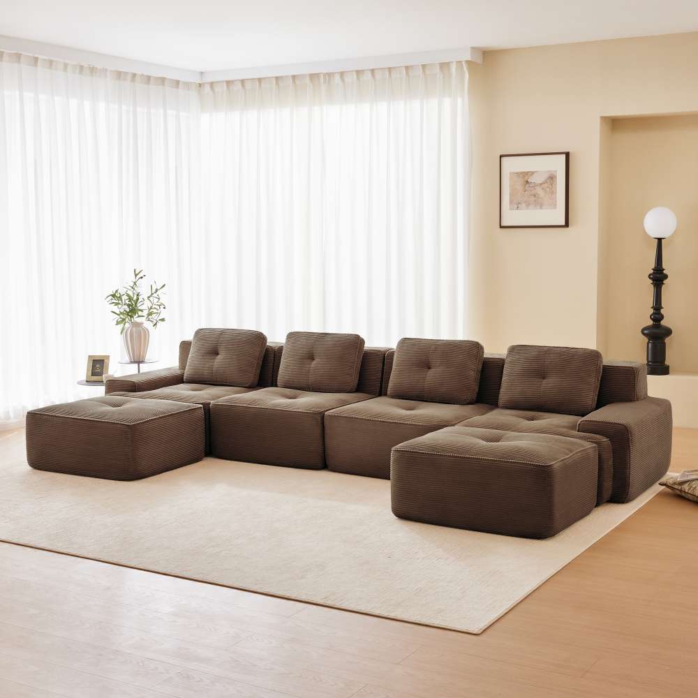 Sofa bezramowa – 4-osobowa modułowa sofa z szezlongiem, antypoślizgowa konstrukcja i przyjazna dla zwierząt