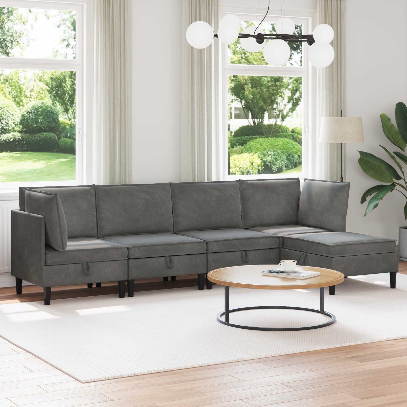 Zestaw mebli do salonu z poduszką 5 pcs ciemnoszary Welur vidaXL