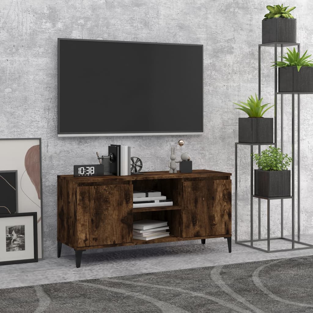 Szafka pod TV, metalowe nóżki, przydymiony dąb, 103,5x35x50 cm vidaXL