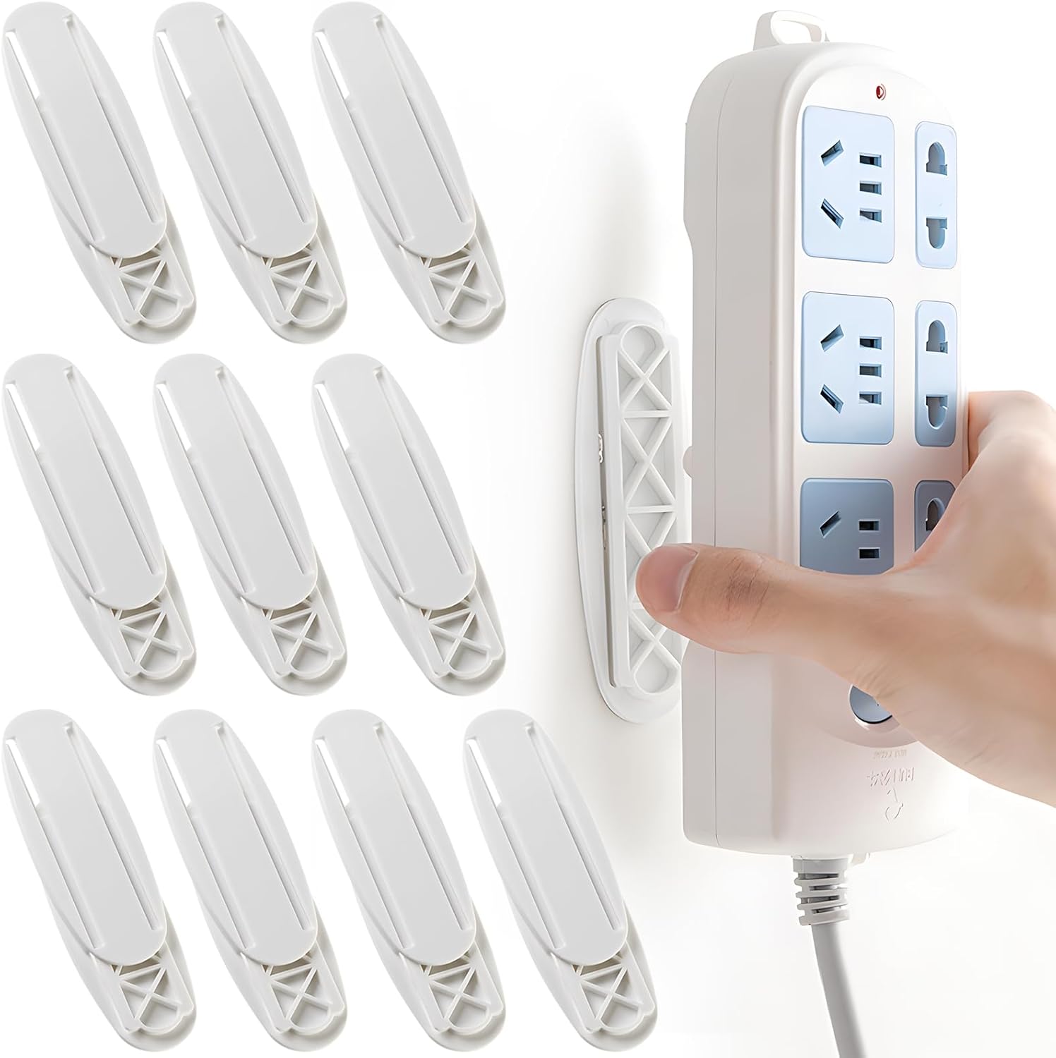 10-częściowa samoprzylepna listwa zasilająca do zarządzania kablami, uchwyt ścienny do biura, uchwyt na router Wi-Fi, pilot zdalnego sterowania i pude