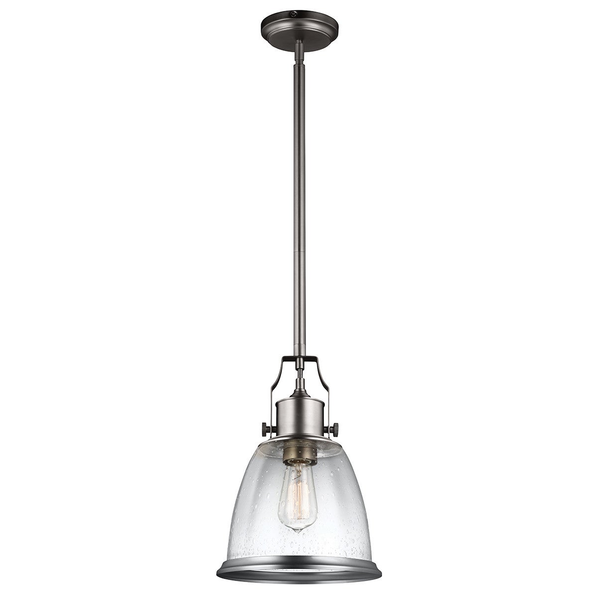 Lampa wisząca satynowy nikiel szklany klosz Hobson 1xE27 60W Feiss