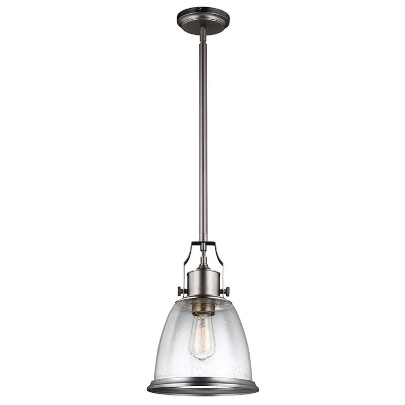 Lampa wisząca satynowy nikiel szklany klosz Hobson 1xE27 60W Feiss
