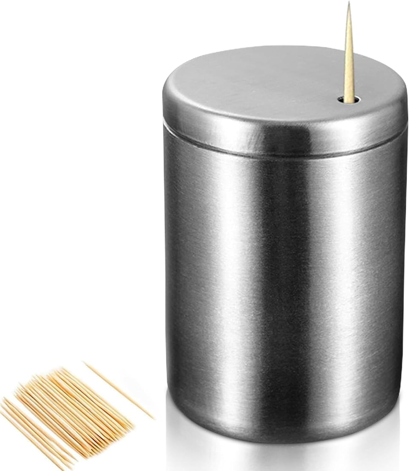 Pojemnik na wykałaczki, dozownik na wykałaczki, metalowe pudełko do przechowywania wykałaczek na stół, do restauracji, w podróży (kolor stalowy)