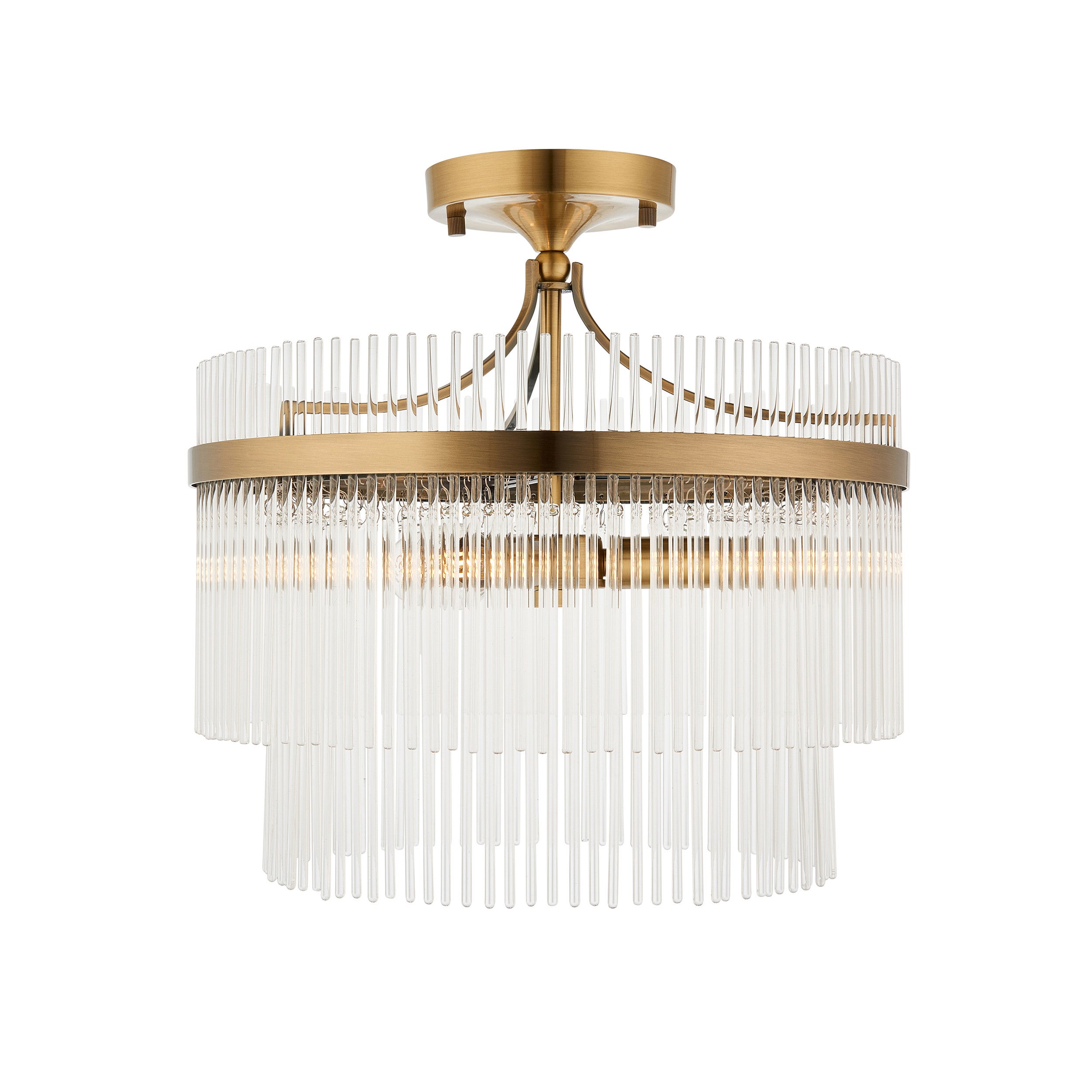 Lampa sufitowa art deco okrągła 2-poziomowa antyczna mosiężna szklane pręciki 3xE14 7W MARIETTA Endon