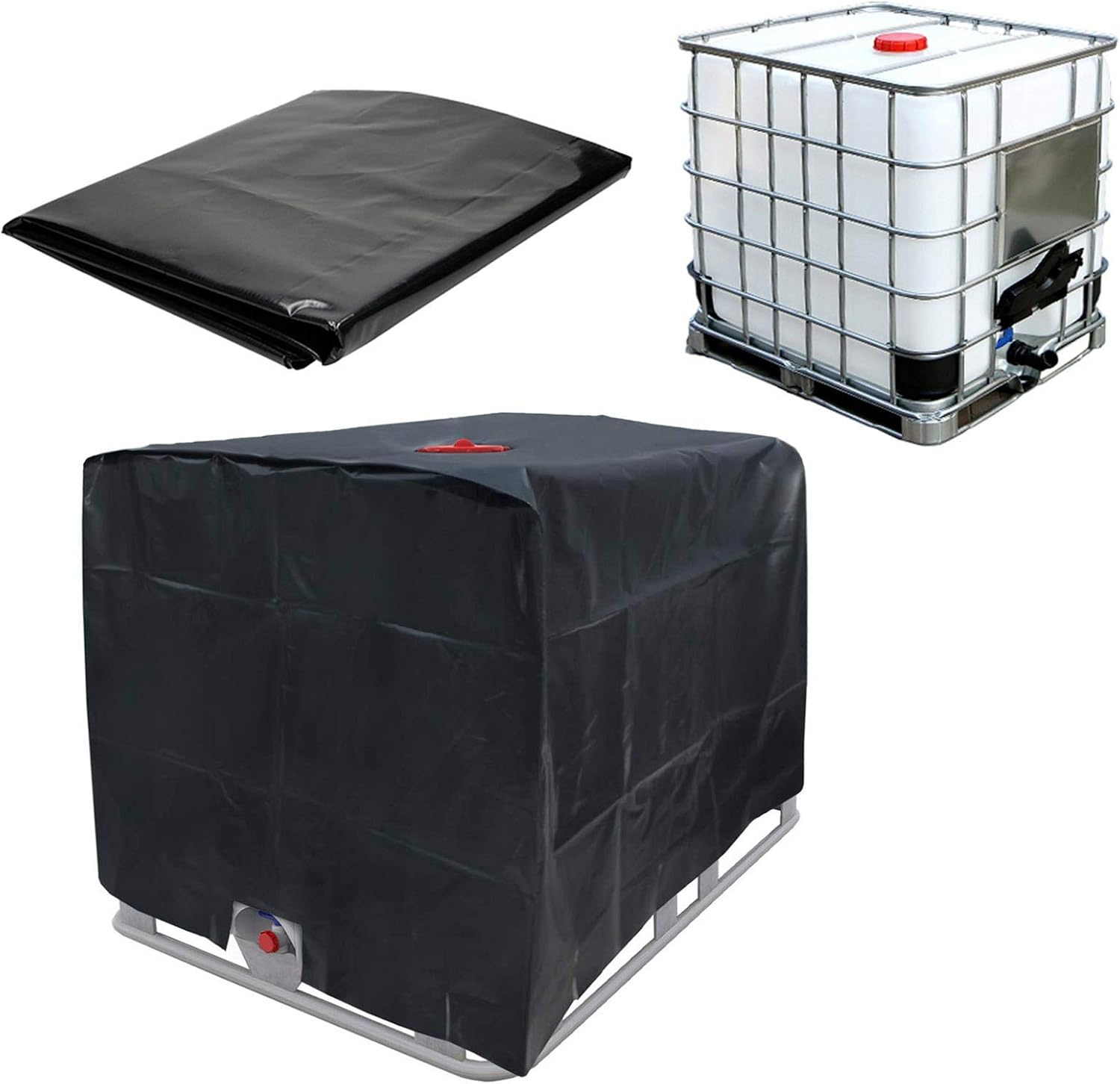 Pokrywa ochronna na zbiornik na wodę IBC - Czarna - Górna pokrywa i zawór nie są zablokowane - do zbiornika 300L - 81*61*100cm